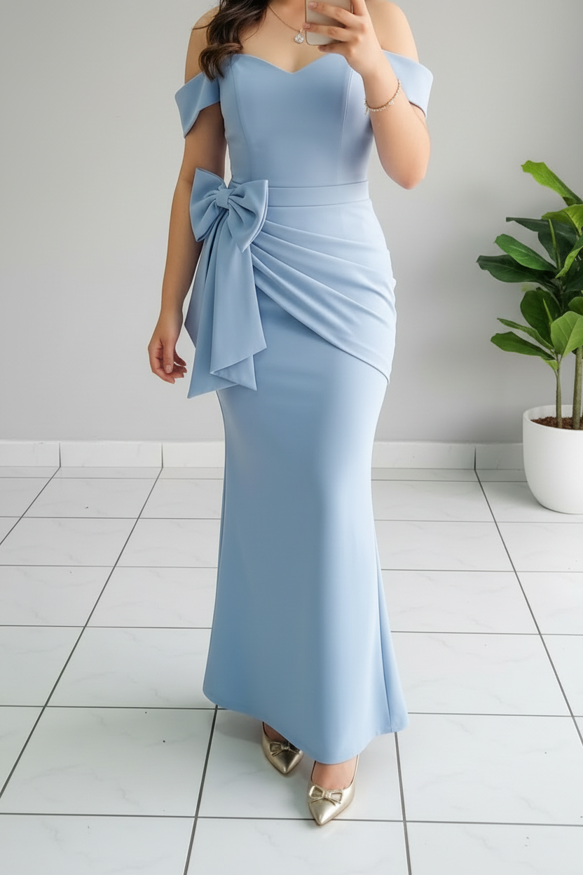 Vestido Blue Off-Shoulder Bow cod.592