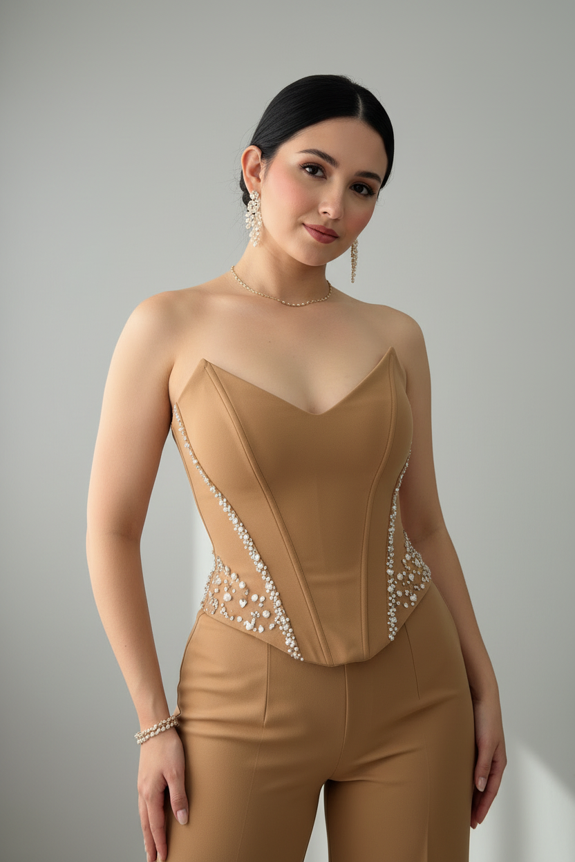 Set Camel Corset Pedrería Exclusivo cod.794