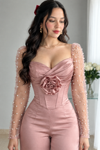 Conjunto rosa palo corsé con rosa 3D y pantalón palazzo cod. CJ006