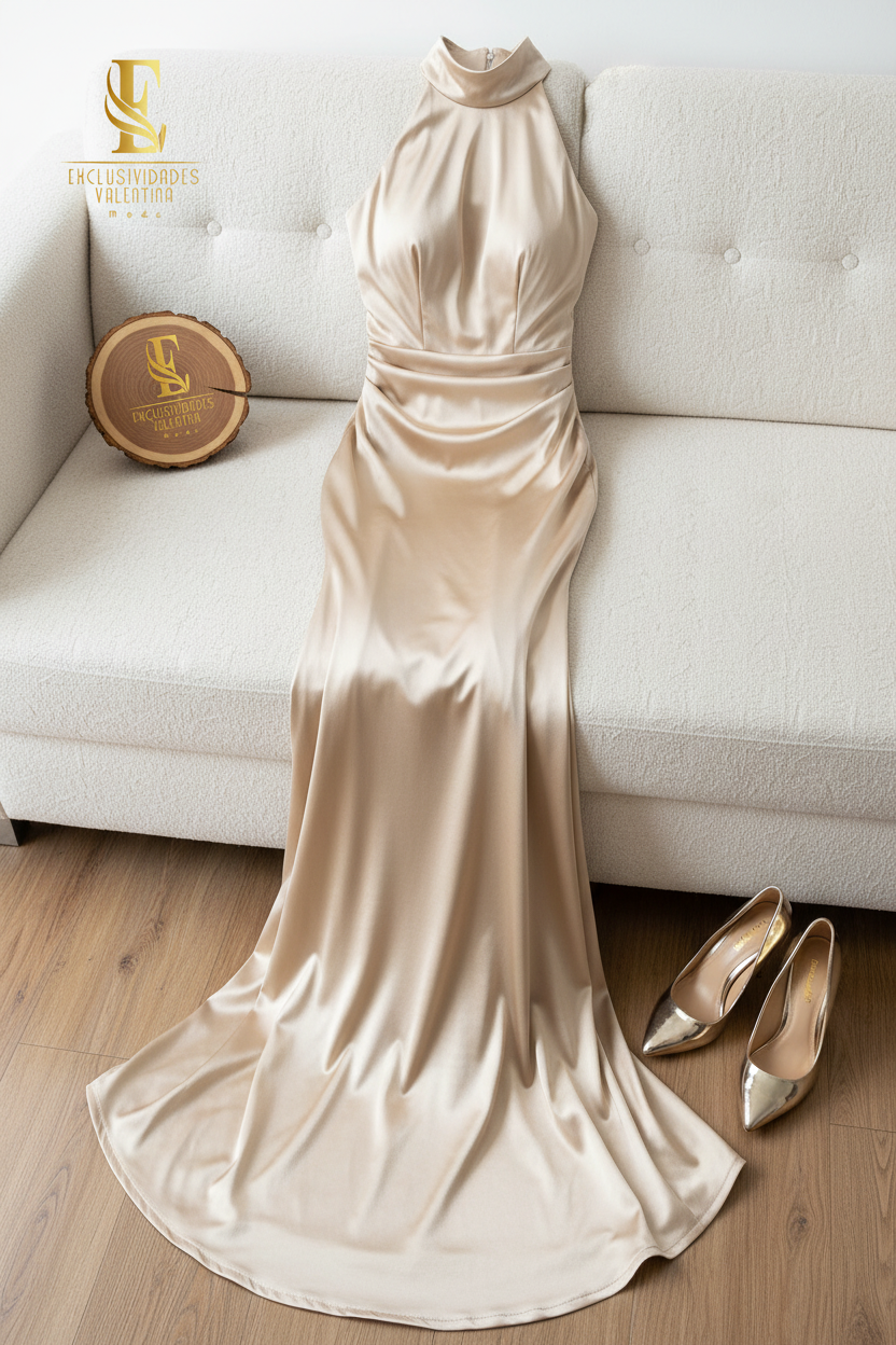 Vestido Champagne Halter Open Back Sirena cod.625