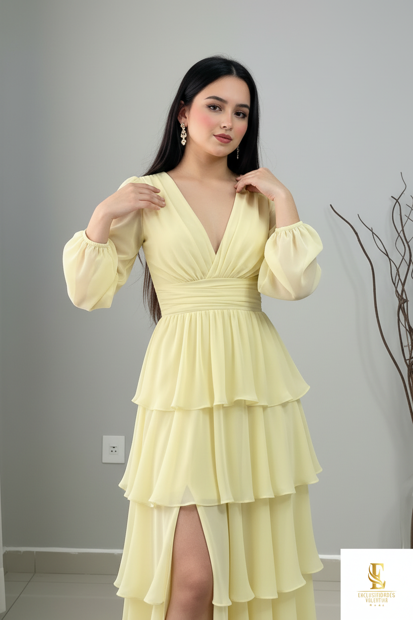 Vestido Amarillo Volantes cod.V324