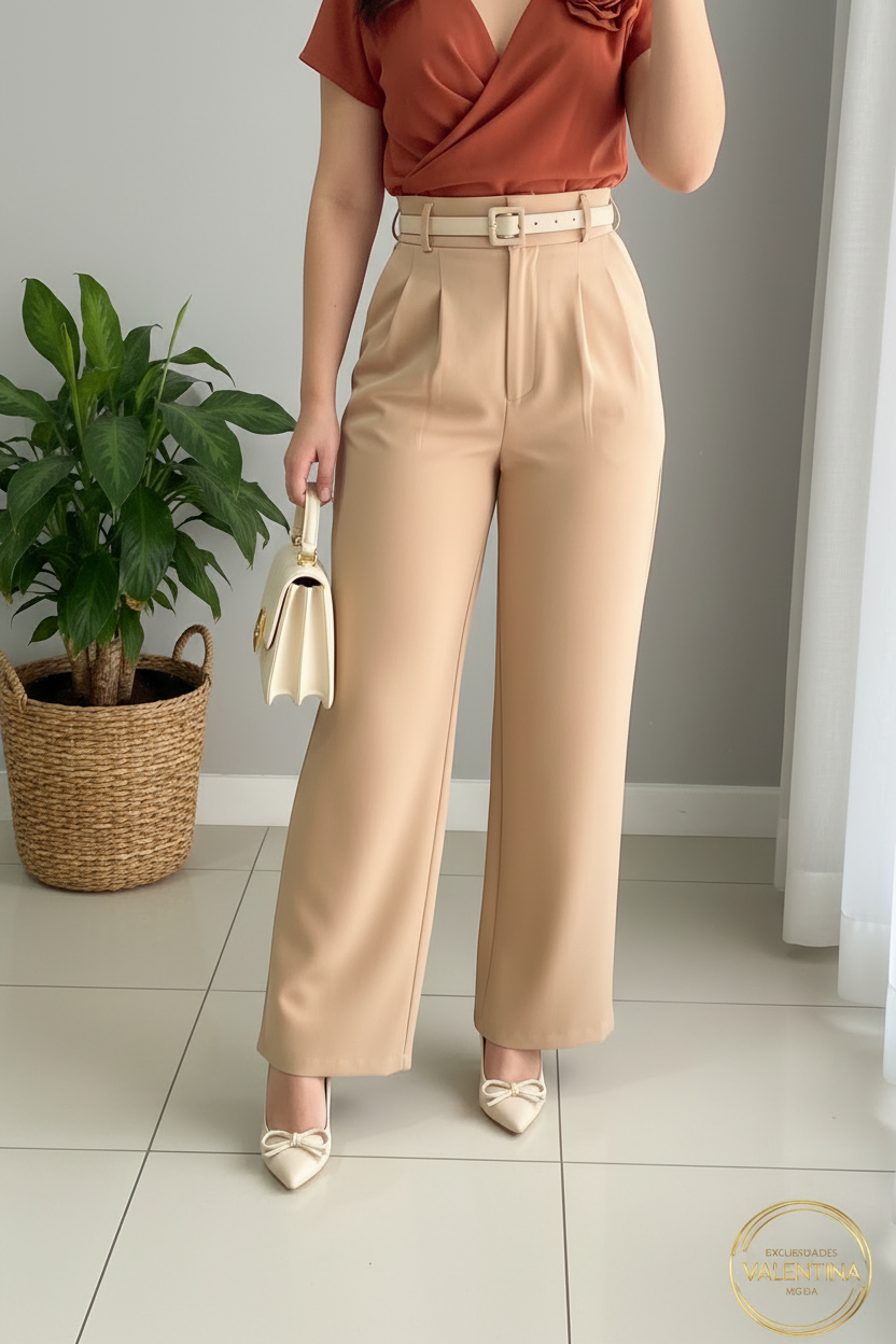 Conjunto 2 Piezas Top Terracota Rosa 3D y Palazzo Beige cod.00135