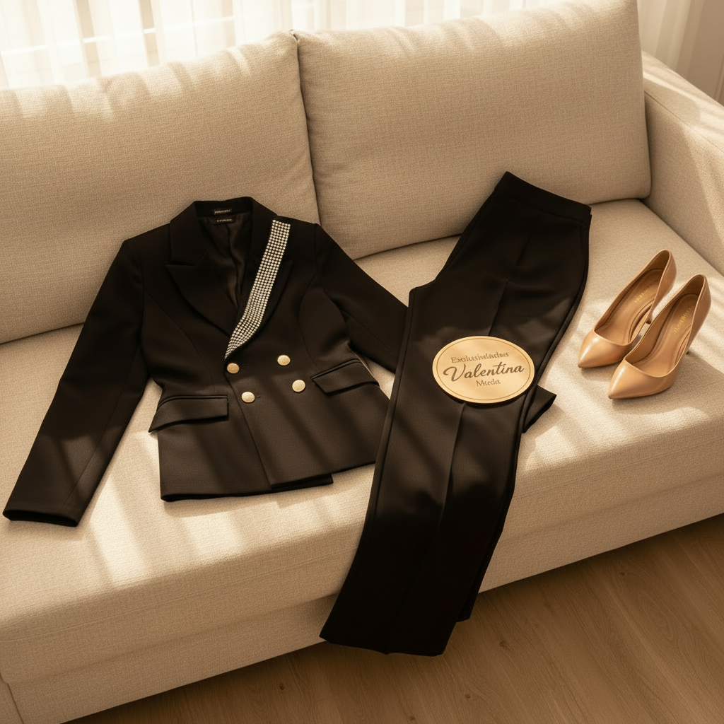 Conjunto Noir Luxe – Blazer Crop Strass & Pantalón Palazzo cod.667