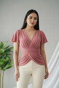 Blusa Rosa Mariposa Drapeada con Tachuelas Doradas cod.B606