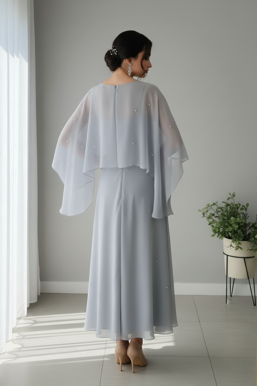 Vestido Gris Plata — Capa Mariposa & Rosa D cod.851