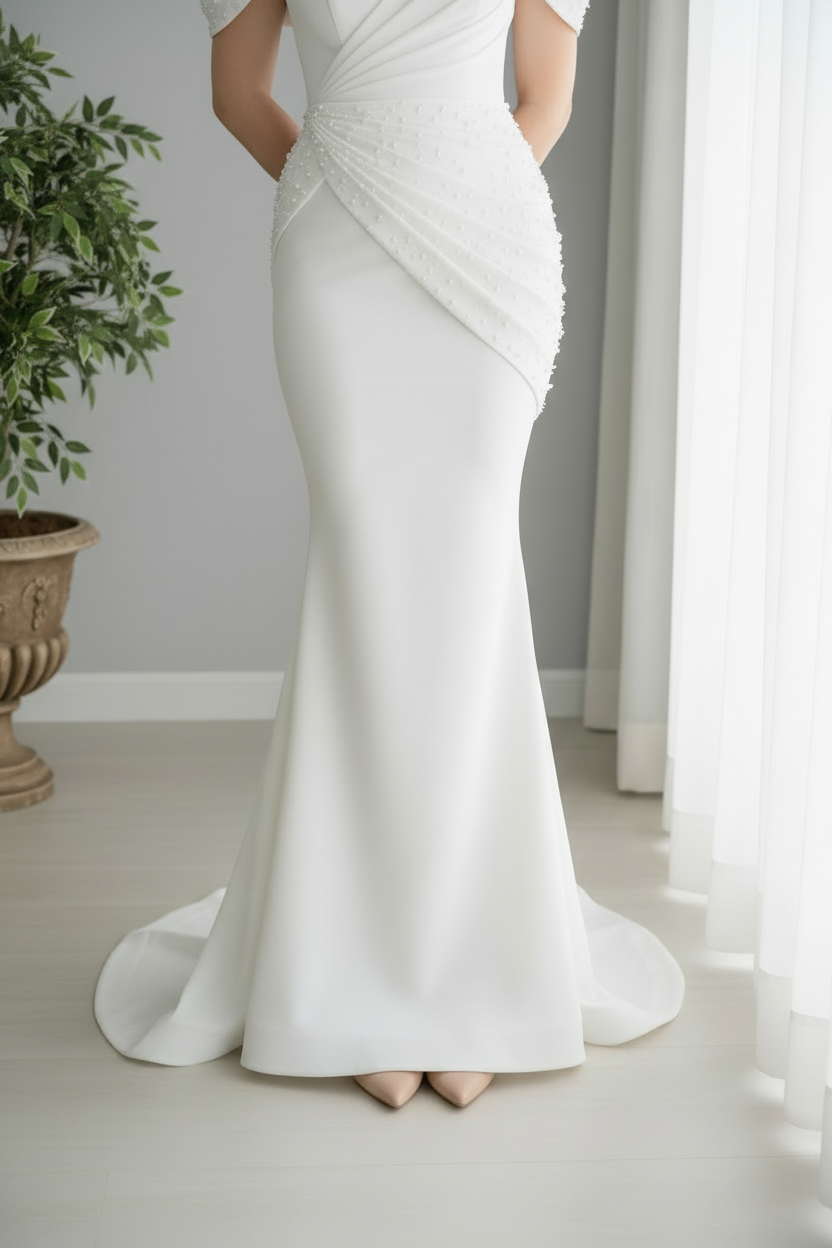 Vestido Blanco Nupcial Off-Shoulder Drapeado cod.0015