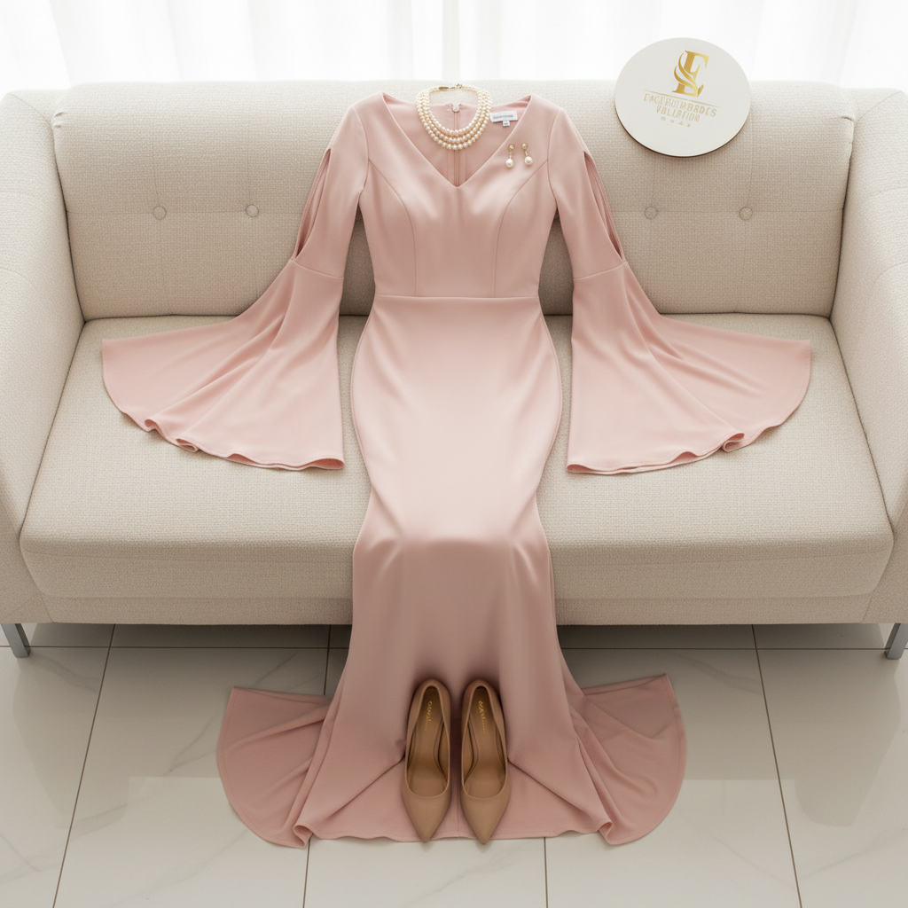 Vestido Rosa Sirena Mangas Campana cod.601