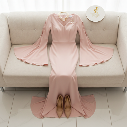 Vestido Rosa Sirena Mangas Campana cod.601