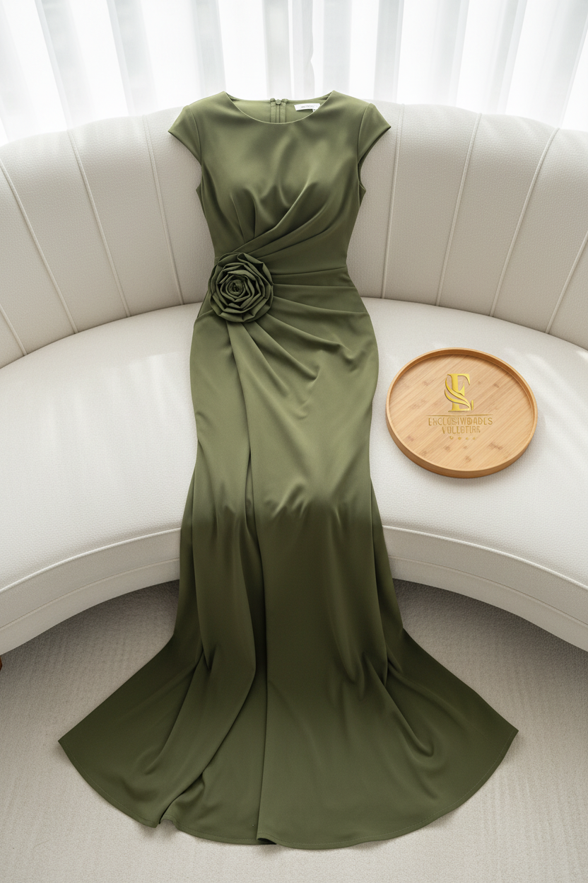Vestido Verde Olivo Rosa 3D Sirena cod.005