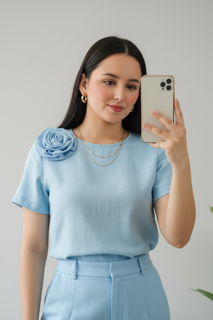 Conjunto Sky Blue Rose & Palazzo cod.576