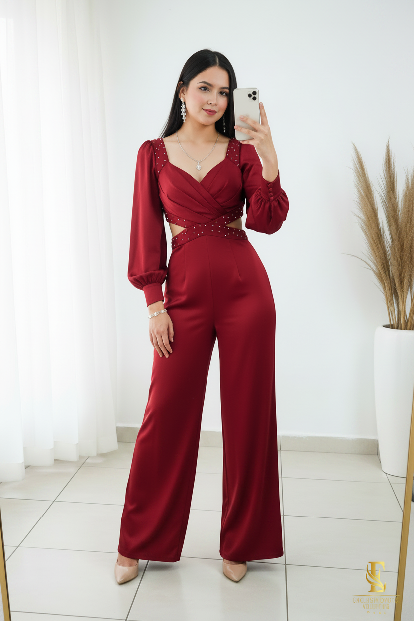 Enterizo Vino Perlas Cut-Out cod.E329