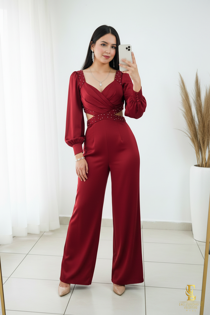 Enterizo Vino Perlas Cut-Out cod.E329
