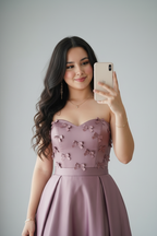 Vestido mauve strapless lazos 3D ball gown espalda corsé C.1940