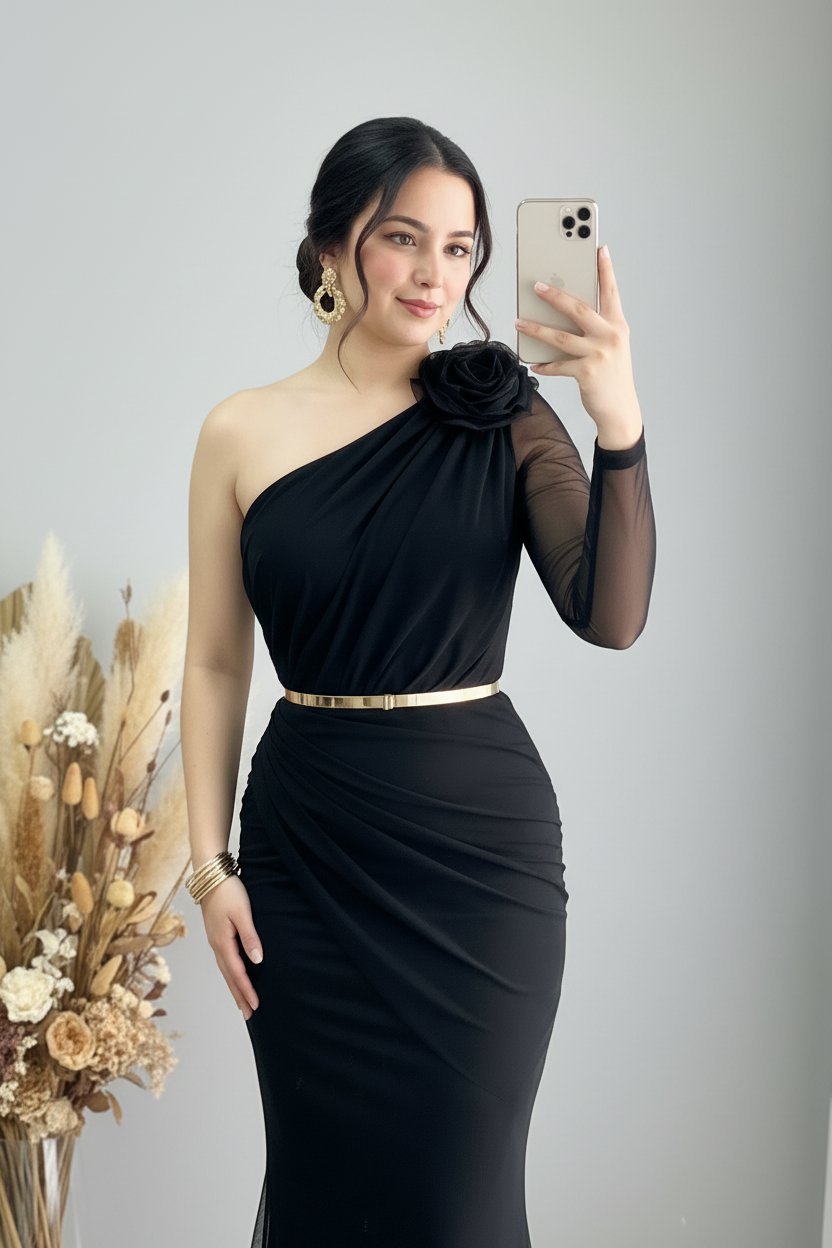 Vestido Negro Rosa cod.V408