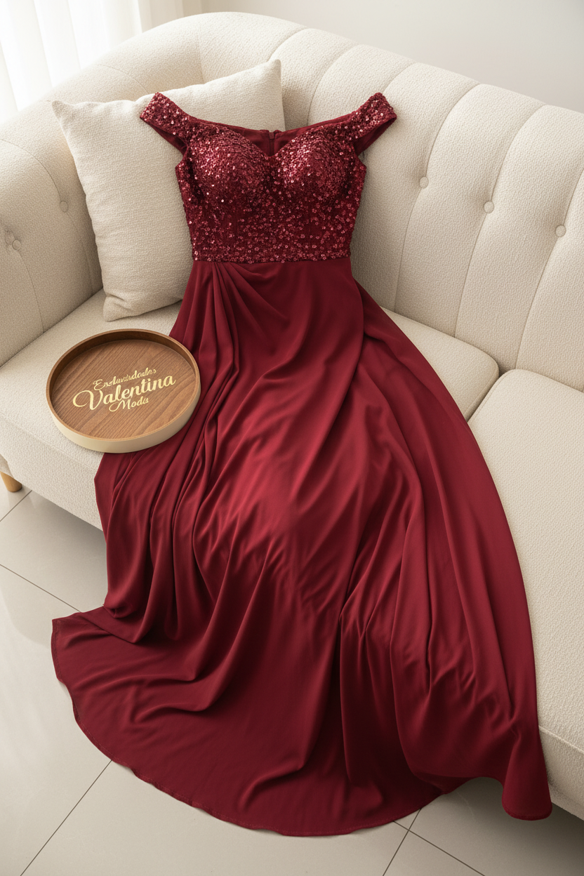 Vestido Vino Off-Shoulder Bordado cod.622