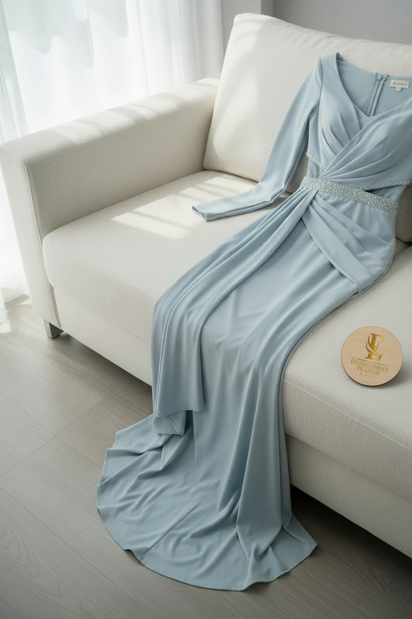 Vestido Azul Cielo Drapeado cod.707