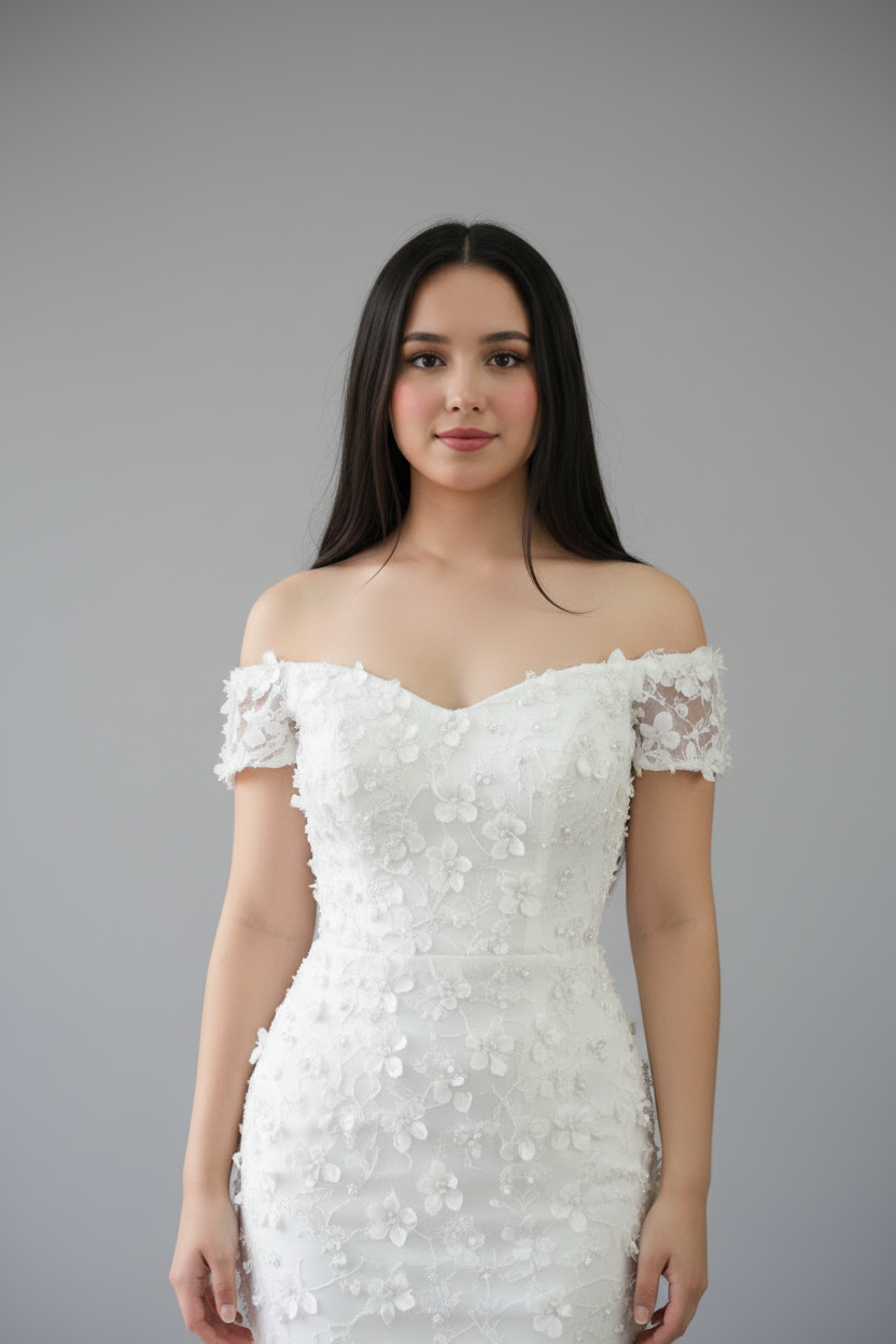 Vestido Sirena Blanco Floral cod.612
