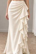 Falda larga cream drapeada con volantes laterales cod. F001