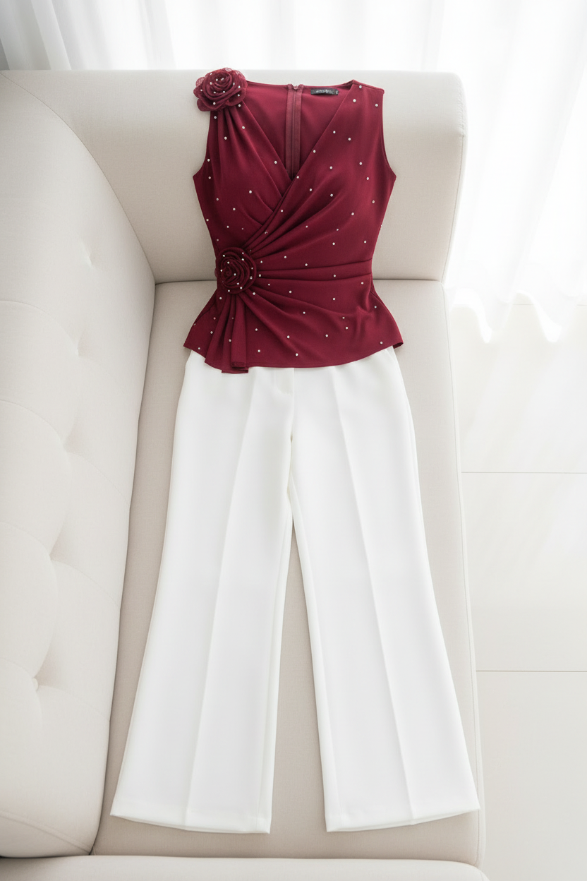Conjunto Vino — B. Cruzada con Perlas +  P. Blanco cod.C617