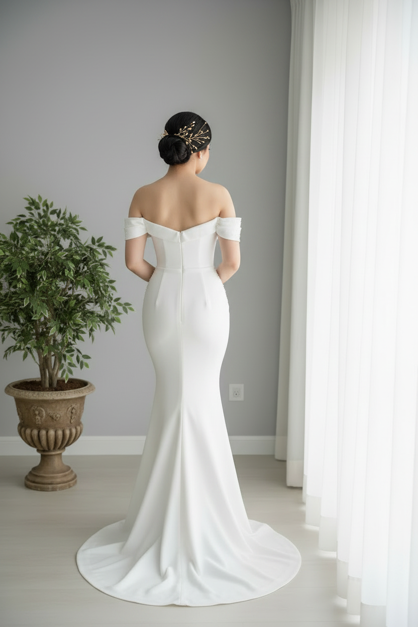 Vestido Blanco Nupcial Off-Shoulder Drapeado cod.0015
