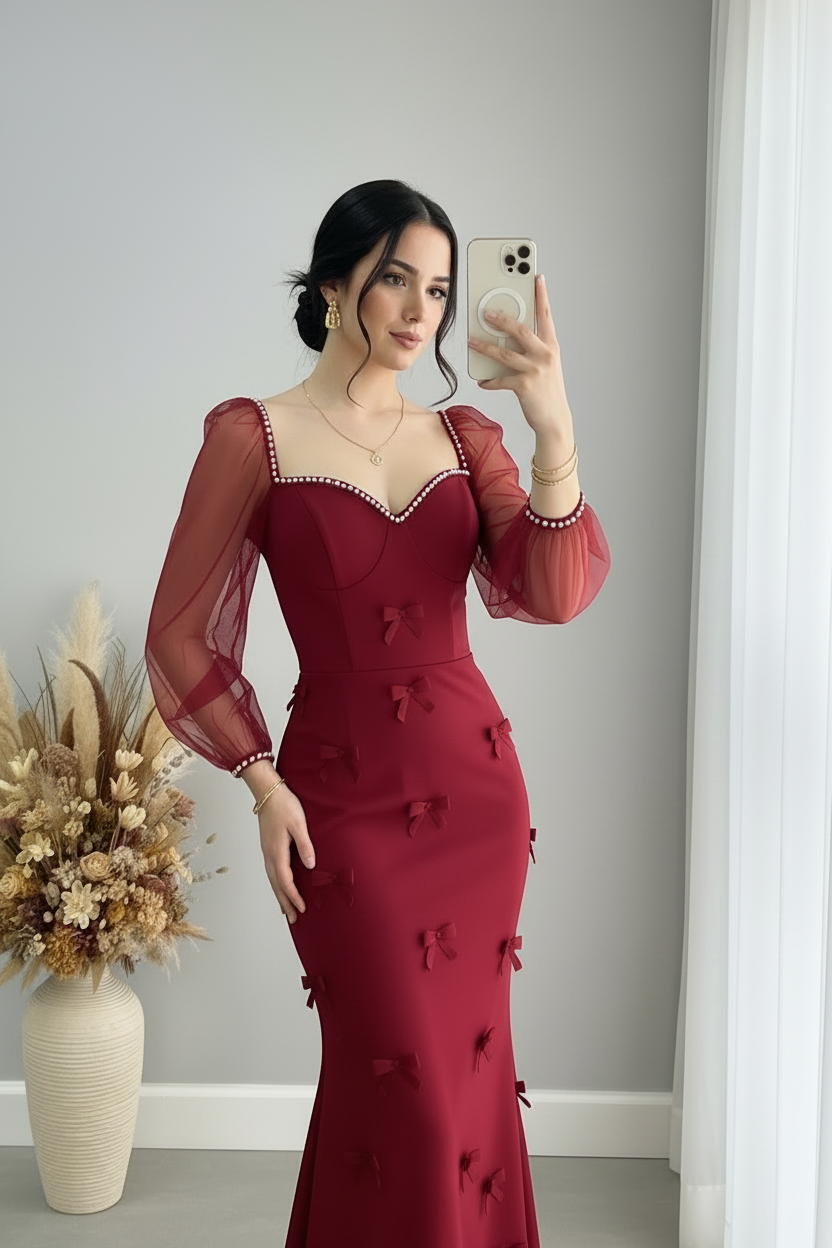 Vestido Vino Lazos Tul cod.V413