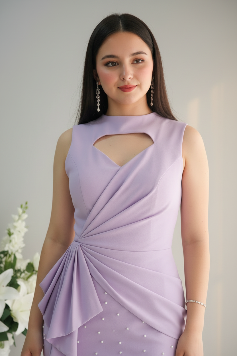Vestido Largo Lila Lavanda Sin Mangas cod.V979