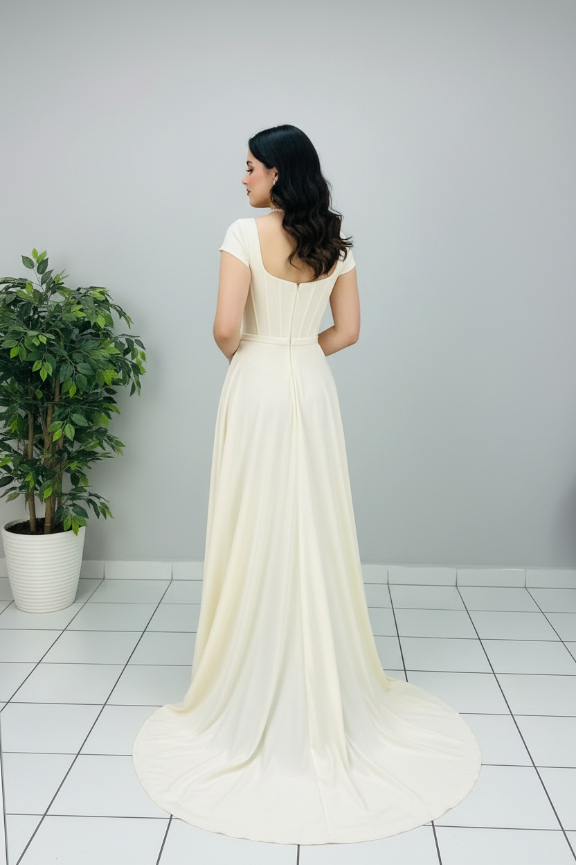 Vestido Marfil Corset con Lazo cod.597