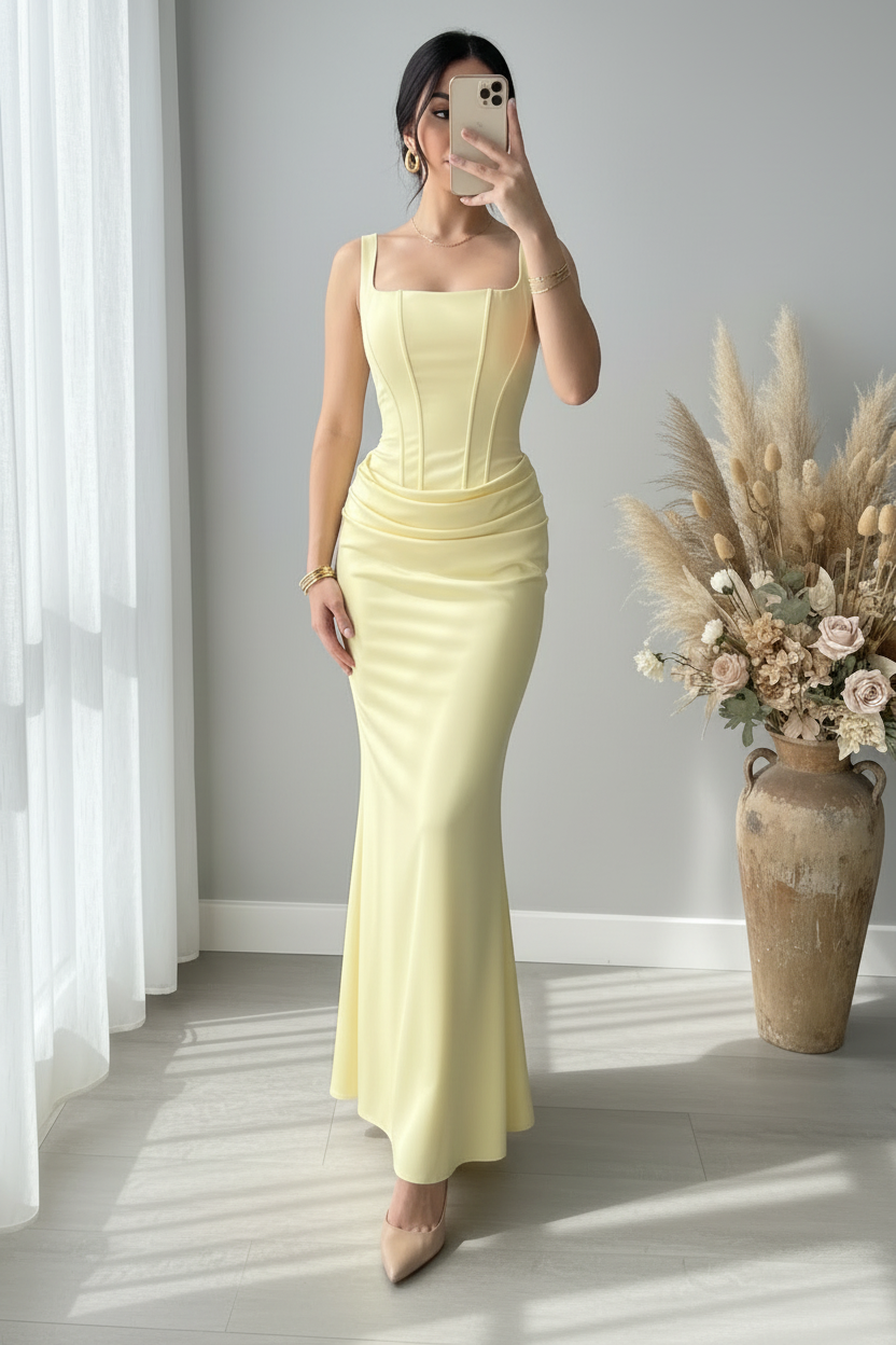 Vestido Corset amarillo pastel cod.V414