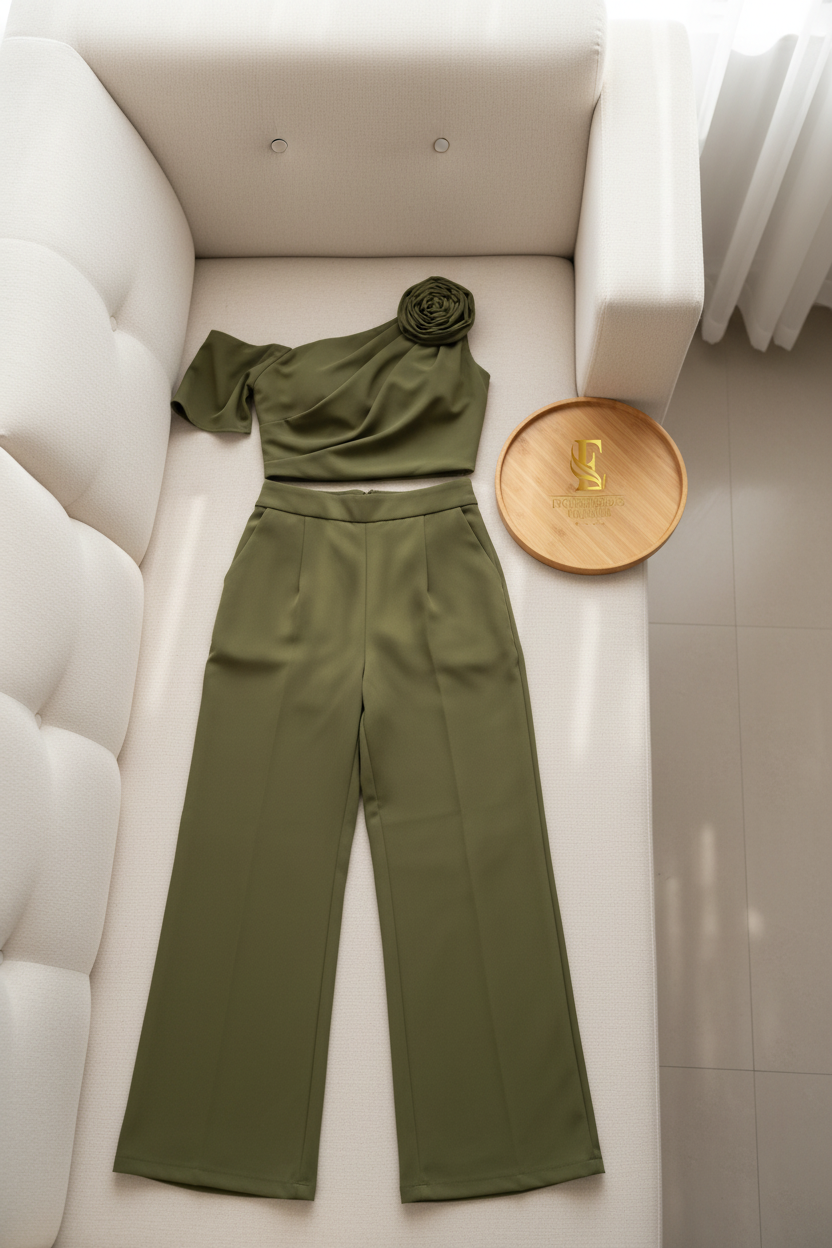 Conjunto Verde Olivo — Blusa Rosa & Palazzo cod.0027