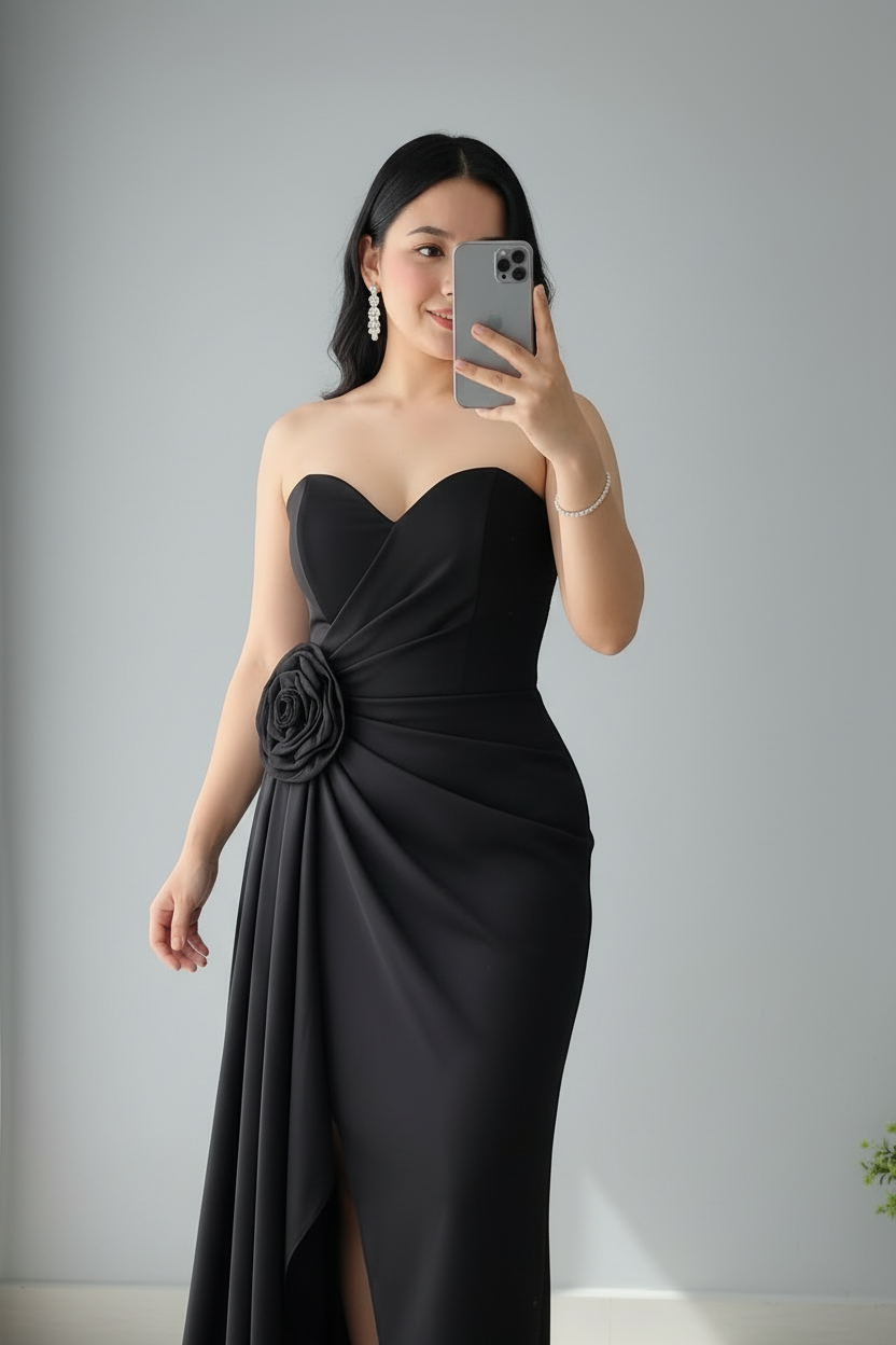 Vestido Negro Rosa cod.747