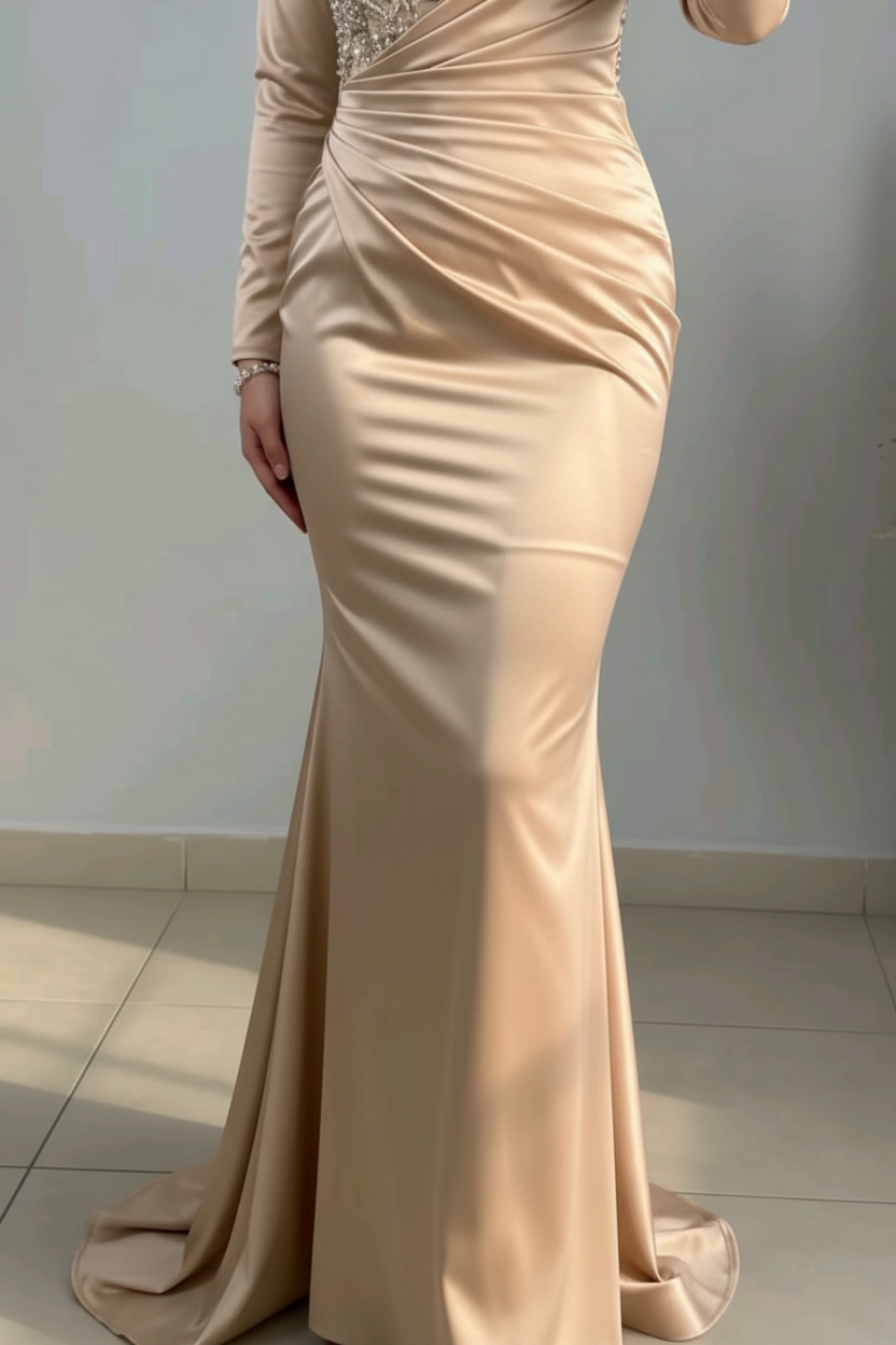 Vestido Dorado Champagne Escote V Cristales cod.V0013