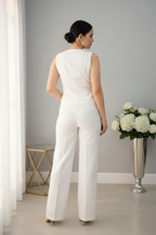 Conjunto Dos Piezas Blanco Chaleco Sin Mangas Botones de Cristal y Pantalón Palazzo cod.C966