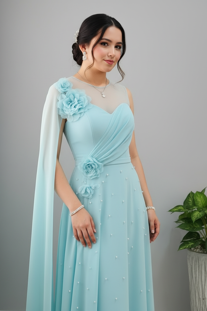 Vestido Azul Cielo — Rosas 3D & Capa cod.850
