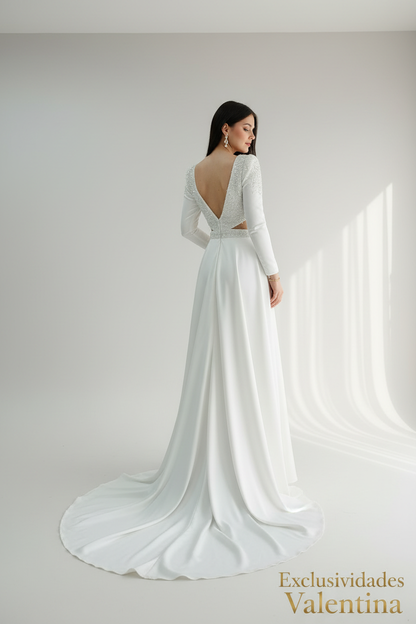Vestido Blanco · Escote V Bordado cod.V258