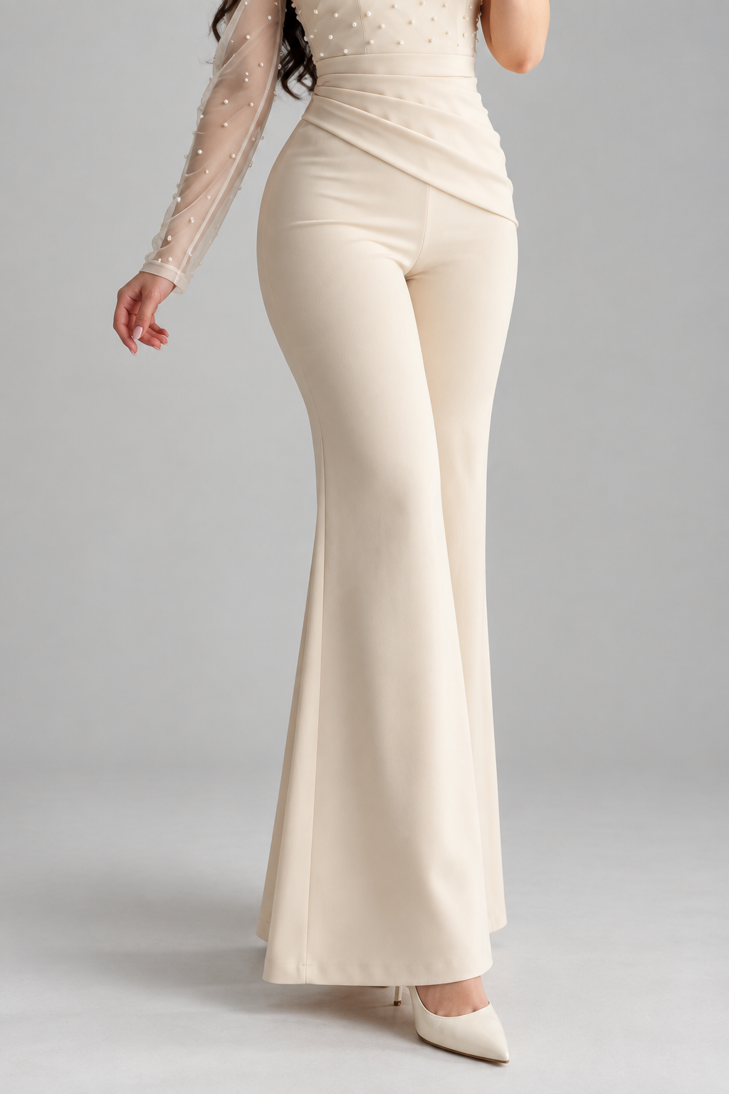 Enterizo Ivory Tul Perlas Pantalón Acampanado cod.E0001