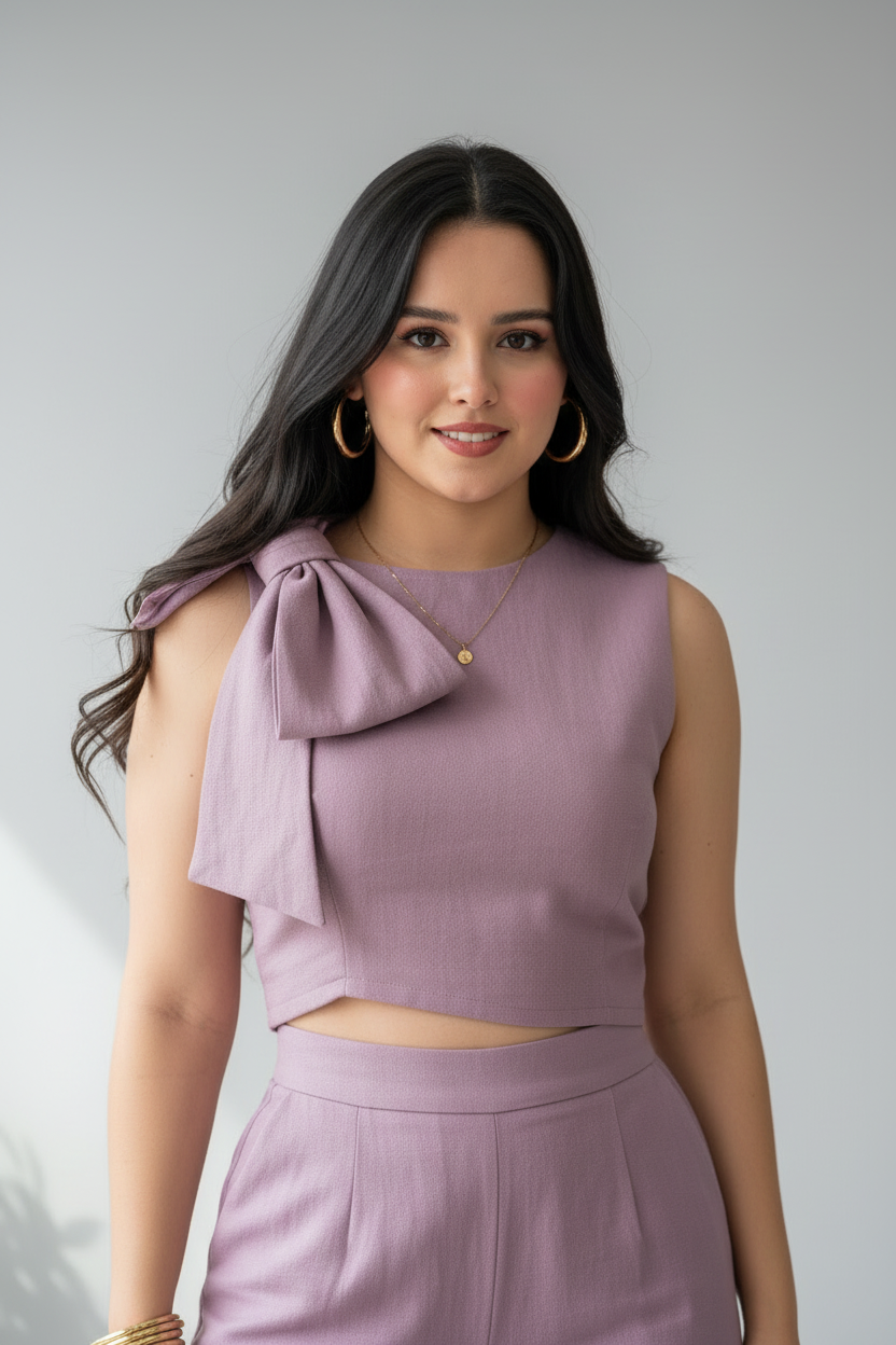 Conjunto Lilac Bow Crop & Palazzo cod.573