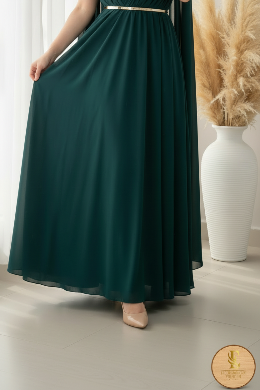 Vestido Esmeralda Chiffon Sin Mangas con Capa cod.0093