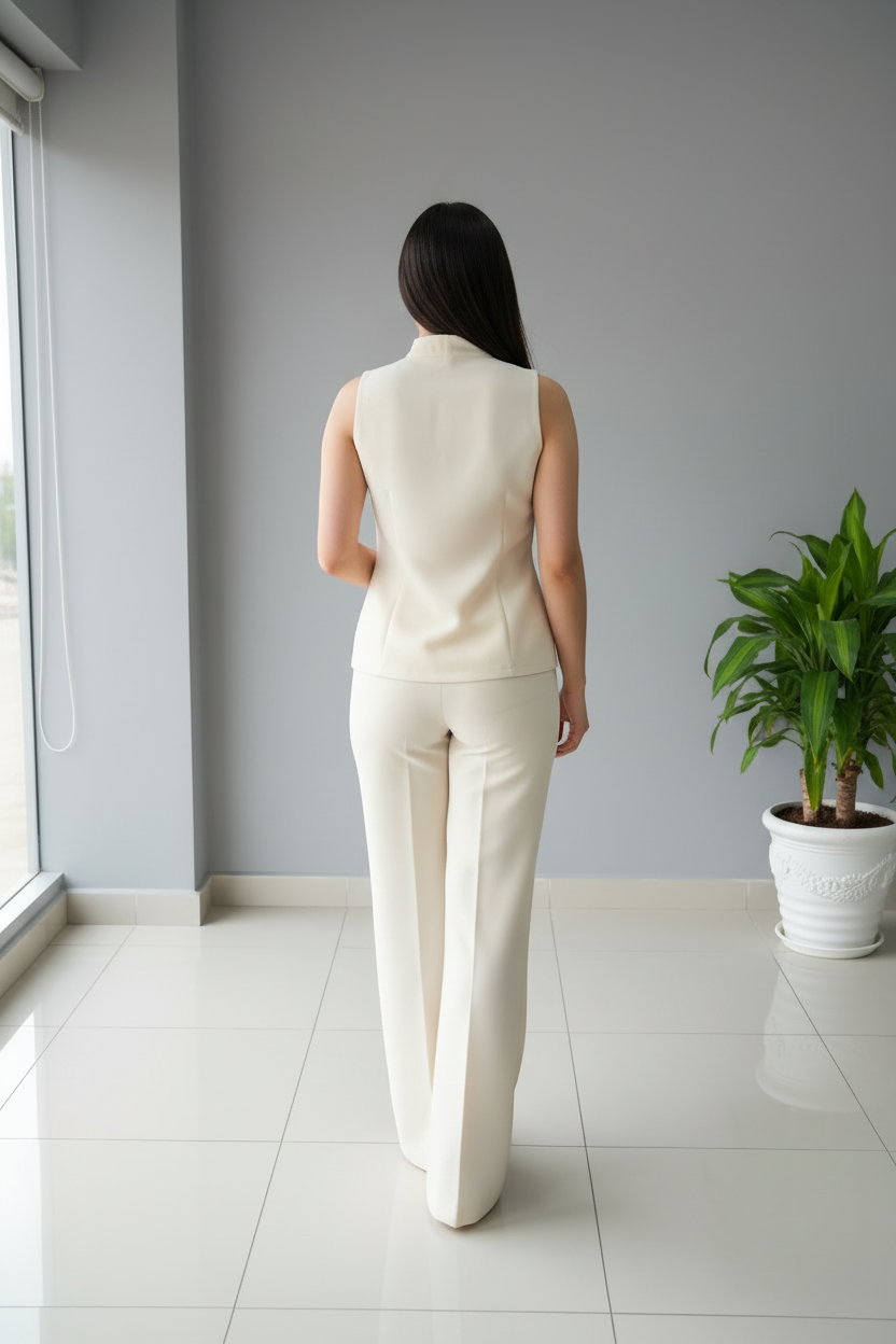 Conjunto Crema Top Cuello Alto y Pantalón cod.634