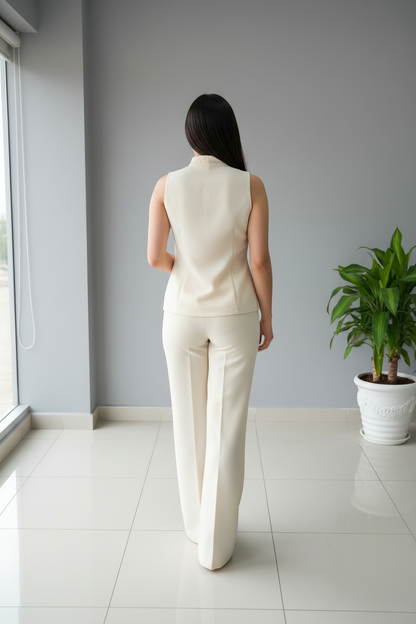 Conjunto Crema Top Cuello Alto y Pantalón cod.634