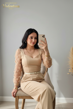 Conjunto Corset Beige Dorado con Mangas Florales cod.C794