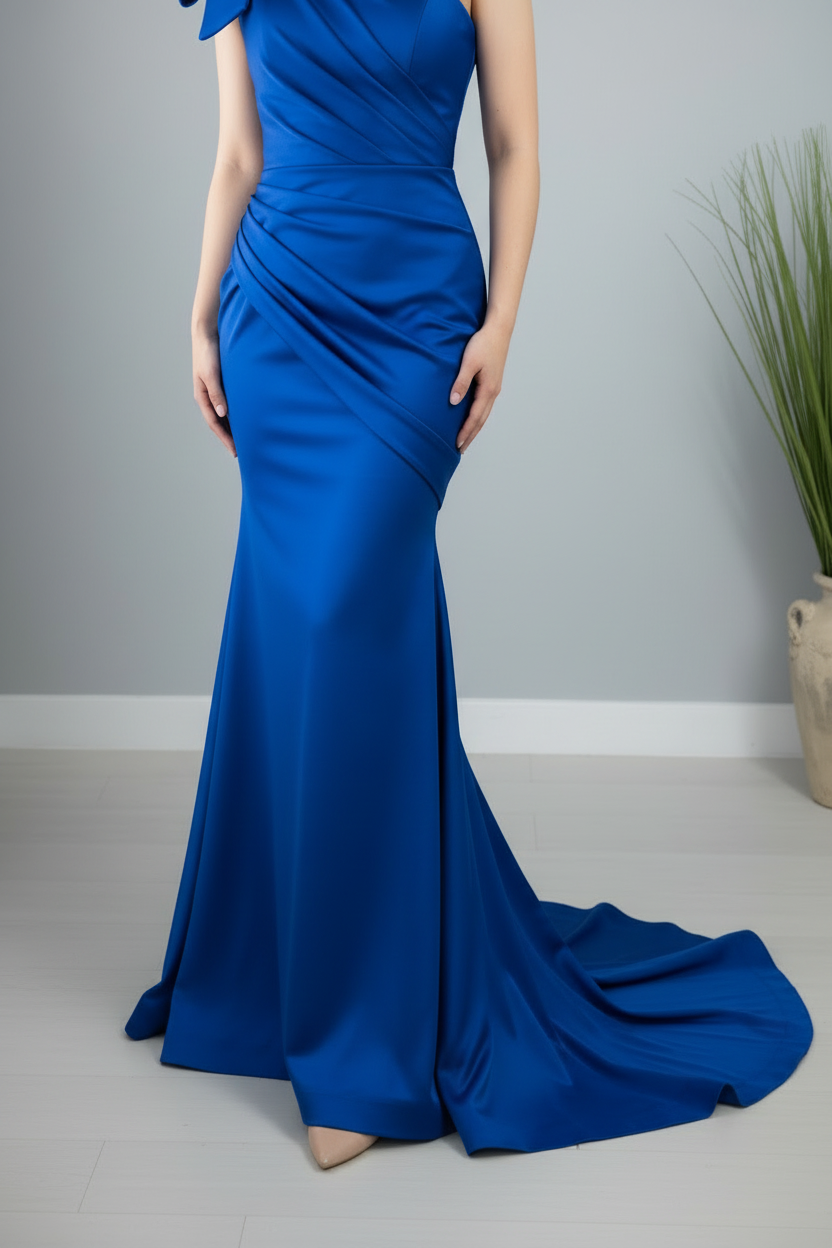 Vestido Azul Rey Un Hombro Lazo cod.0014