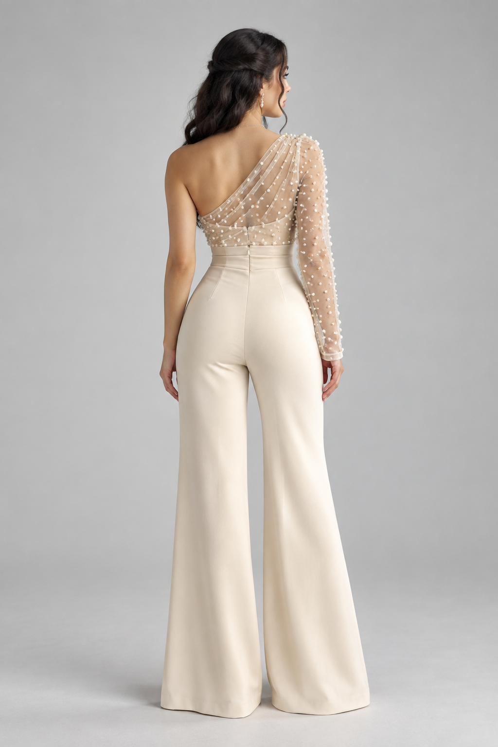 Enterizo Ivory Tul Perlas Pantalón Acampanado cod.E0001