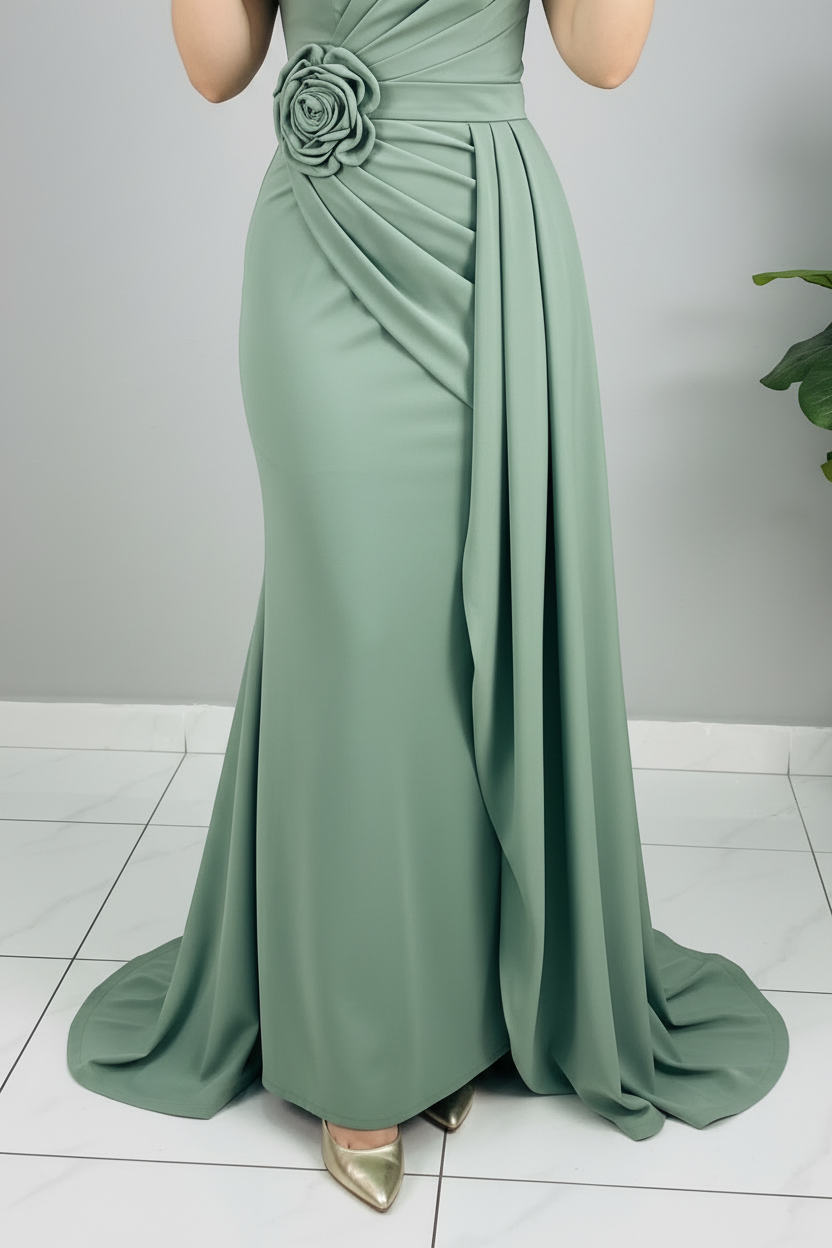 Vestido Verde Salvia Rosa D cod.593