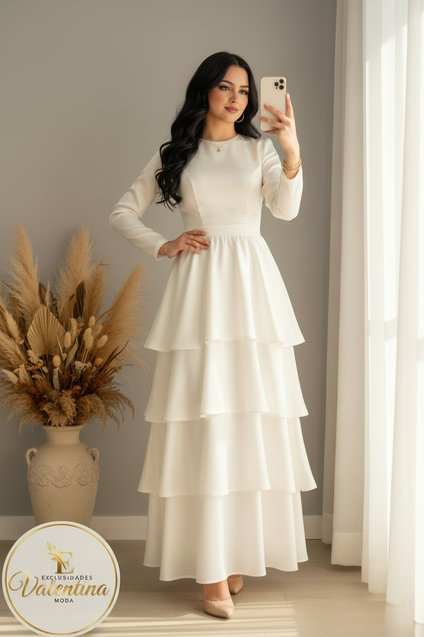 Vestido Blanco con capas  cod.00156