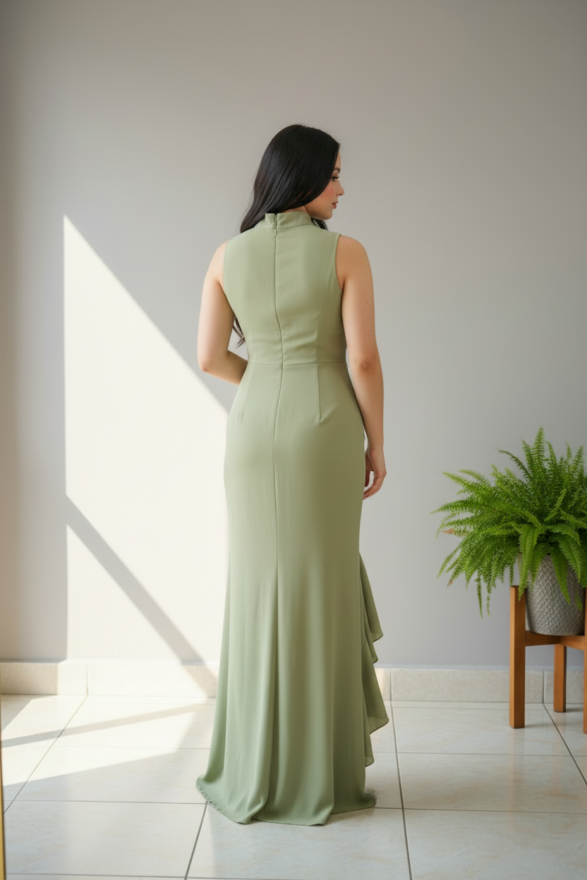 Vestido Sirena Verde Menta Rosa D cod.619