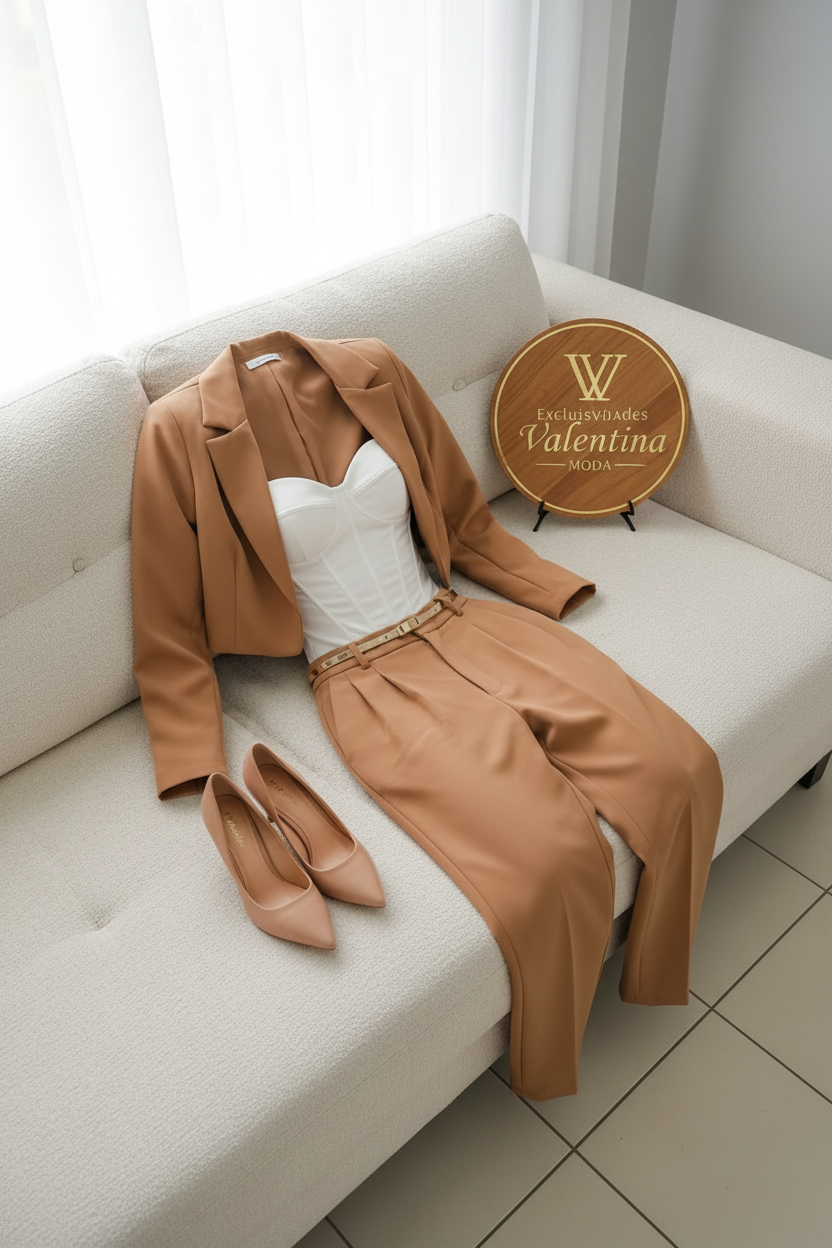 Conjunto Blazer Camel y top blanco cod.00148