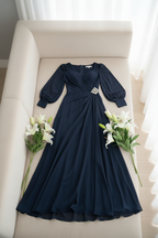 Vestido azul marino manga larga gasa C.1929