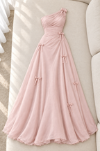 Vestido rosa palo de un hombro drapeado con lazos cod. VC005
