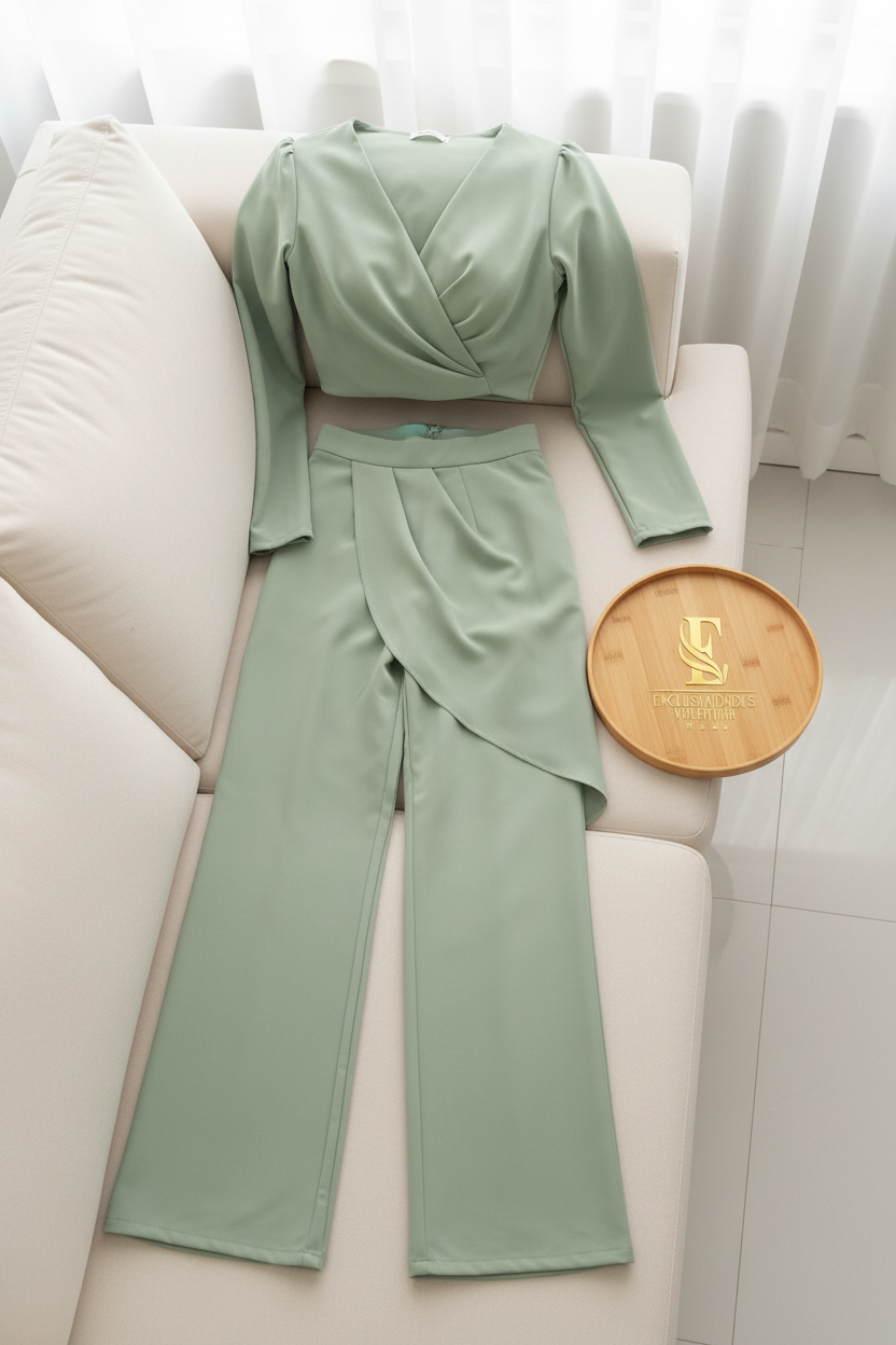 Conjunto Verde Salvia — Top Cruzado & Palazzo cod.0030