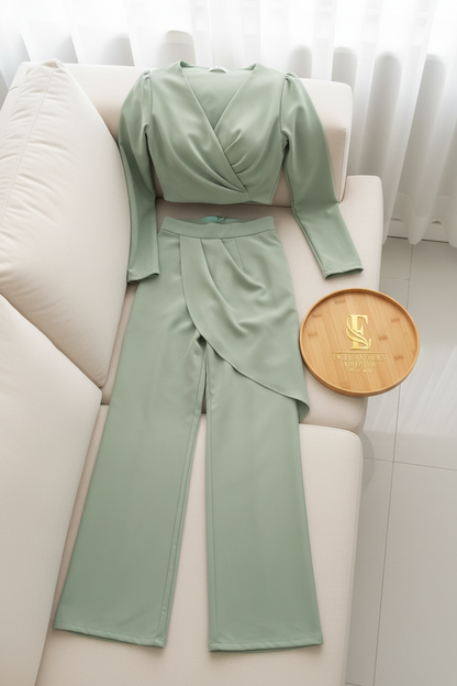 Conjunto Verde Salvia — Top Cruzado & Palazzo cod.0030
